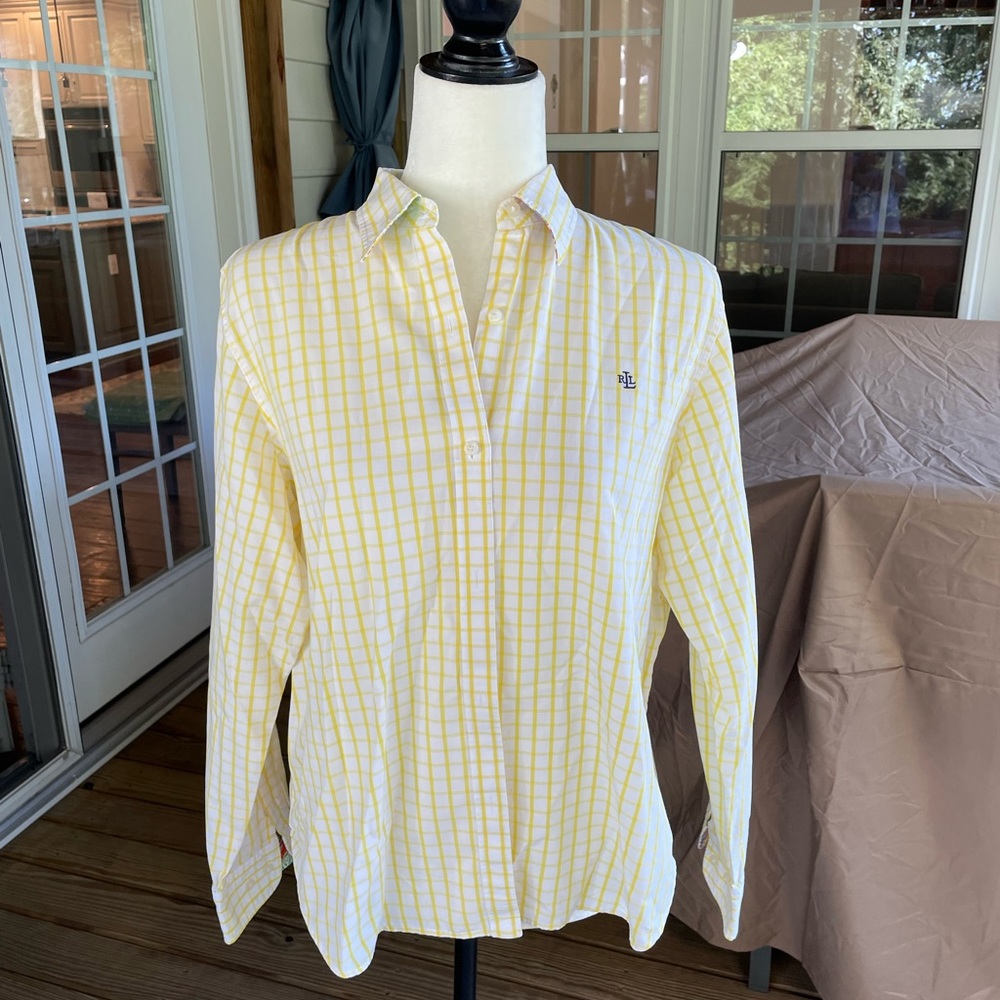 Ralph Lauren yellow and white button down shirt